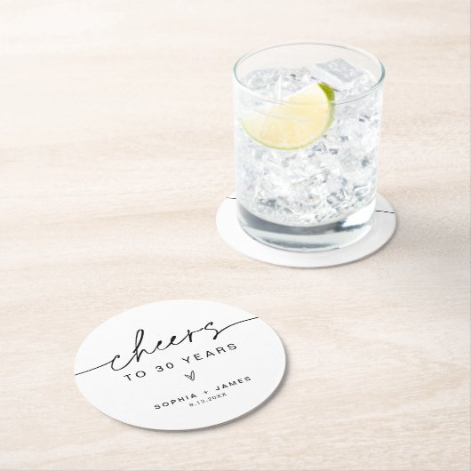 EVERLEIGH Minimalist juicht 30 jaar Ronde Kartonnen Onderzetter (Insitu)