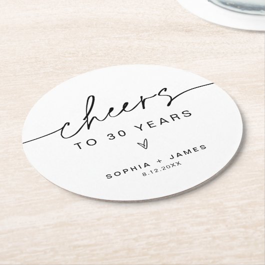 EVERLEIGH Minimalist juicht 30 jaar Ronde Kartonnen Onderzetter (Gebogen)