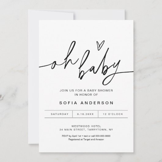EVERLEIGH Minimalist Oh Baby shower Invitation Kaart (Voorkant)