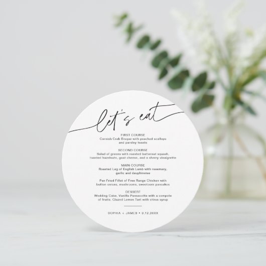 EVERLEIGH Minimalist Round Weddenrenmenu Kaart (Staand voorkant)