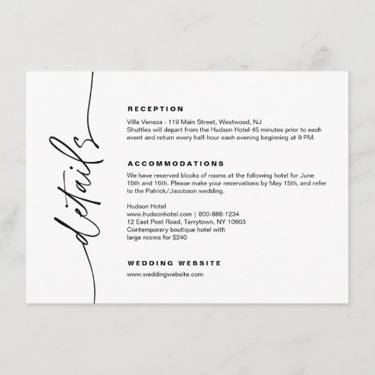 EVERLEIGH Minimalist Weddenschap Details Enclosure Informatiekaartje (Voorkant)