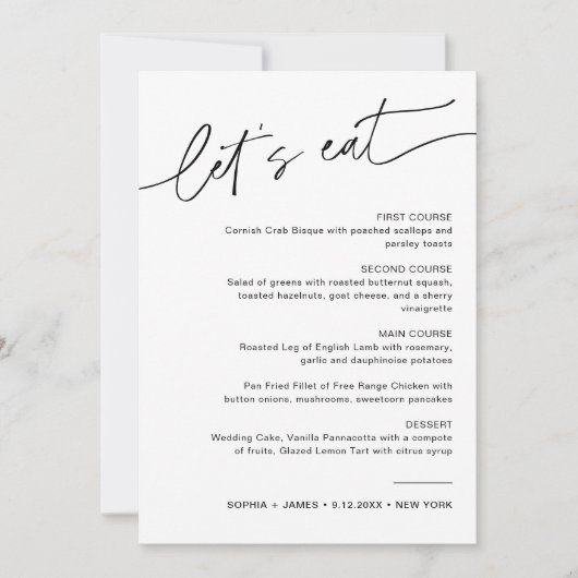 EVERLEIGH Minimalist Wedding Dinner Menu Kaart (Voorkant)