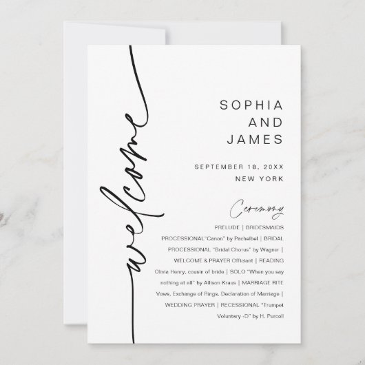 EVERLEIGH Minimalist Wedding Program 5x7 Kaart (Voorkant)