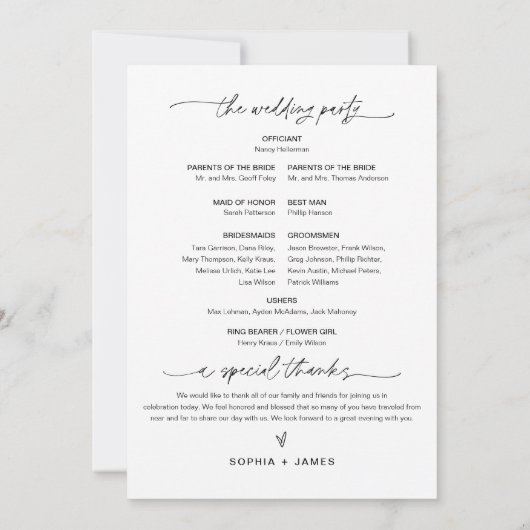 EVERLEIGH Minimalist Wedding Program 5x7 Kaart (Achterkant)