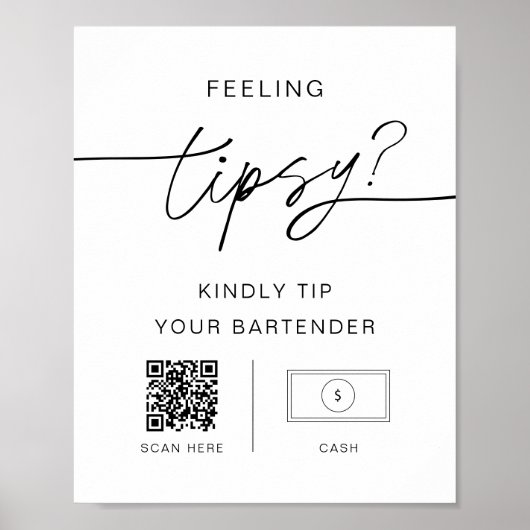 EVERLEIGH Tipsy Sign., Venmo Cashapp Tip Poster (Voorkant)