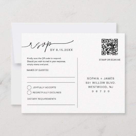 EVERLEIGH Trouwfoto RSVP QR Code Briefkaart (Voorkant)