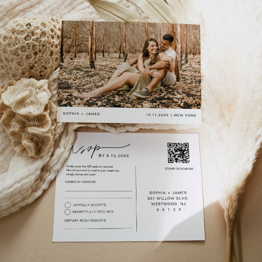 EVERLEIGH Trouwfoto RSVP QR Code Briefkaart