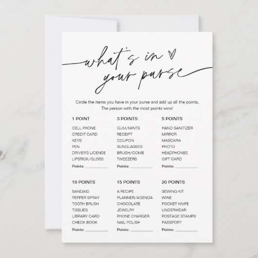 EVERLEIGH Wat zit er in je tas Vrijgezellenfeest s Kaart (Voorkant)