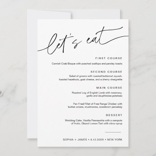EVERLEIGH Wedding Dinner en Drink Menu Kaart (Voorkant)