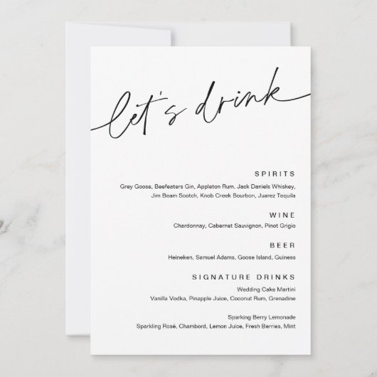 EVERLEIGH Wedding Dinner en Drink Menu Kaart (Achterkant)