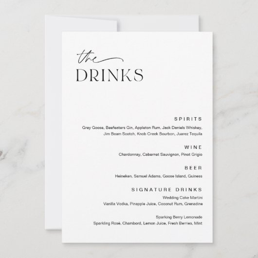 EVERLEIGH Wedding Dinner en Drink Menu Kaart (Achterkant)