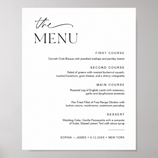EVERLEIGH Wedding Dinner Menu Sign 8x10 Poster (Voorkant)
