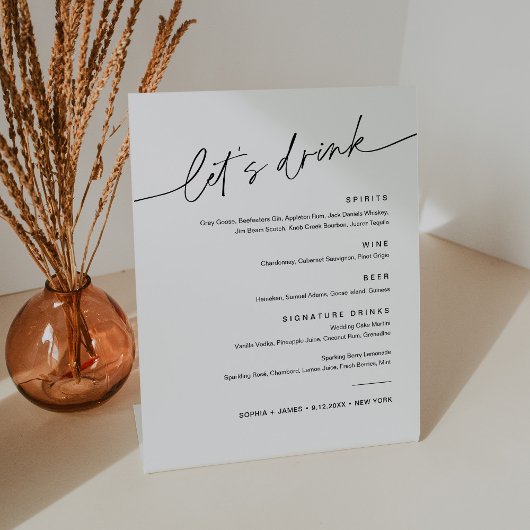 EVERLEIGH Wedding Drink Cocktail Menu 8x10 Reclamebord Met Voetstuk