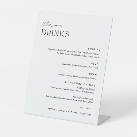 EVERLEIGH Wedding Drink Cocktail Menu 8x10 Reclamebord Met Voetstuk (Voorkant)