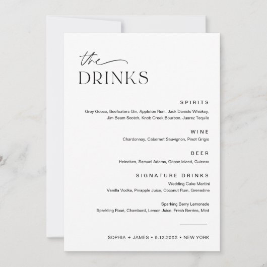EVERLEIGH Wedding Drink Menu 5x7 Kaart (Voorkant)