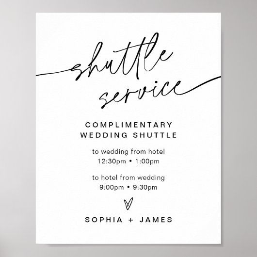 EVERLEIGH Wedding Shuttle Service Sign. Poster (Voorkant)