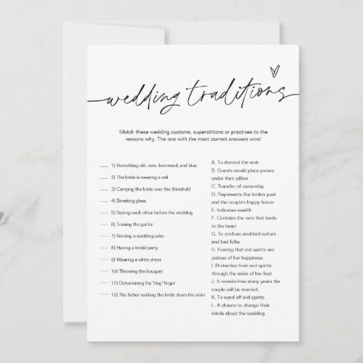 EVERLEIGH Wedding Traditions Bridal Game Kaart (Voorkant)