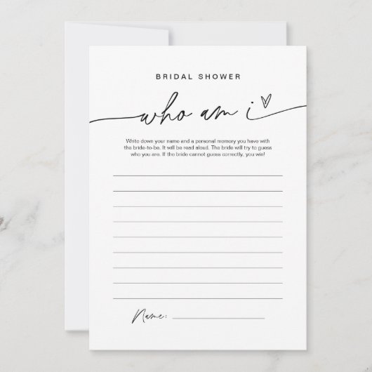 EVERLEIGH, wie ben ik Vrijgezellenfeest game Kaart (Voorkant)