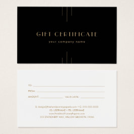 EVERLY Art Deco Black and Gold Gift Certificate Visitekaartje