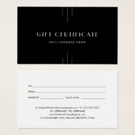 EVERLY Art Deco Black Business Gift Certificate Visitekaartje