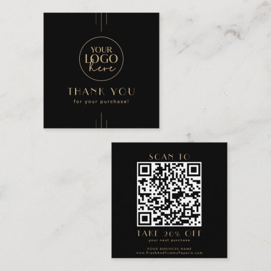 EVERLY Art Deco Black Gold Logo QR Code Thank You Kortingskaartje (Voorkant / Achterkant)