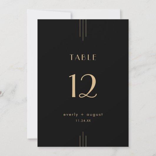 EVERLY Art Deco Black Gold Wedding Table Numbers Kaart (Achterkant)