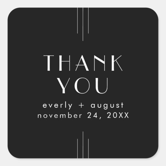 EVERLY Art Deco Black Wedding Dank u Sticker (Voorkant)