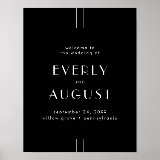 EVERLY Art Deco Black Wedding Welkom Poster (Voorkant)