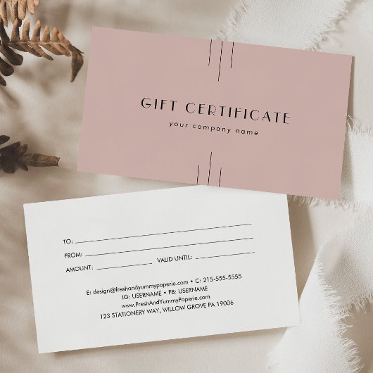 EVERLY Art Deco Blush Business Gift Certificate Visitekaartje