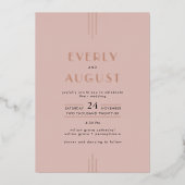 EVERLY Art Deco Blush Pink Rose Gold Foil Wedding Folie Uitnodiging (Voorkant)