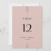 EVERLY Art Deco Blush Pink Wedding Table Numbers Kaart (Achterkant)