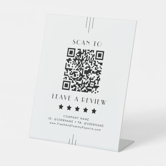 EVERLY Art Deco Business QR Code Leave A Review Reclamebord Met Voetstuk (Voorkant)