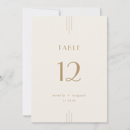 EVERLY Art Deco Cream Gold Wedding Table Numbers Kaart (Voorkant)