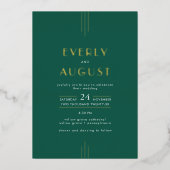 EVERLY Art Deco Emerald Green & Gold Foil Wedding Folie Uitnodiging (Voorkant)