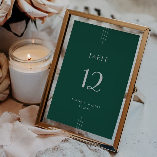 EVERLY Art Deco Emerald Wedding Table Numbers Kaart