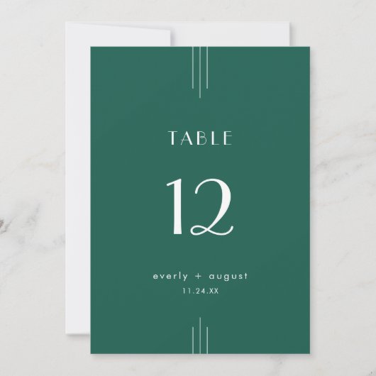 EVERLY Art Deco Emerald Wedding Table Numbers Kaart (Voorkant)
