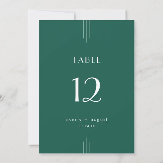 EVERLY Art Deco Emerald Wedding Table Numbers Kaart (Achterkant)