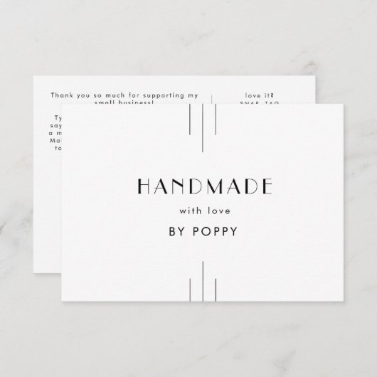EVERLY Art Deco Handmade with Love Thank You Order Informatiekaartje (Voorkant / Achterkant)