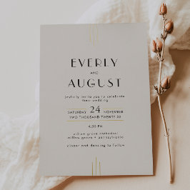EVERLY Art Deco Ivoor Zwart en Goud Folie Bruiloft Uitnodiging