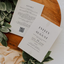 EVERLY Art Deco Ivoorgoud Zwart QR Code Trouwkaart