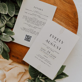 EVERLY Art Deco Ivoorgoud Zwart QR Code Trouwkaart Kaart