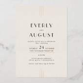 EVERLY Art Deco Ivory Black and Gold Foil Wedding Folie Uitnodiging (Voorkant)