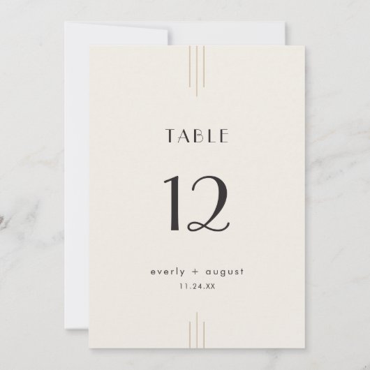 EVERLY Art Deco Ivory Black Wedding Table Numbers Kaart (Achterkant)