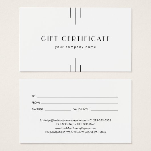 EVERLY Art Deco Minimal Business Gift Certificate Visitekaartje (Voorkant /achterkant)