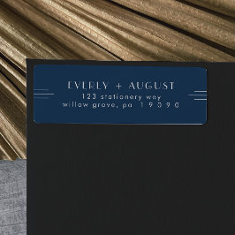 EVERLY Art Deco Navy Blauwe Retouradreslabels Etiket