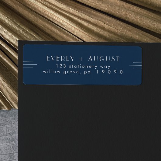 EVERLY Art Deco Navy Blauwe Retouradreslabels Etiket