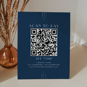 EVERLY Art Deco Navy Blauwe Zakelijke Scan Om Te B Reclamebord Met Voetstuk