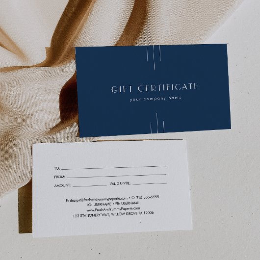 EVERLY Art Deco Navy Business Gift Certificate Visitekaartje