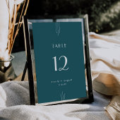 EVERLY Art Deco Peacock Teal Wedding Table Numbers Kaart