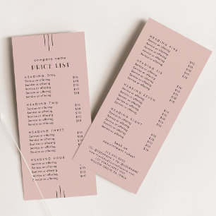 EVERLY Art Deco Roze Dubbelzijdige Prijslijst Reclamekaart